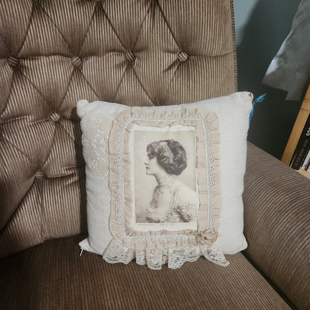 Handmade Vintage Style Lily Elsie Edwardian Actress Lace Ruffle Throw Pillow